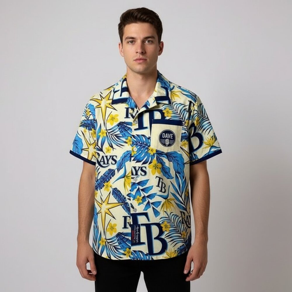 Tampa Bay Rays Floral‎ Hawaiian Shirt Dave Wills Size M Button Up Short Sleeve